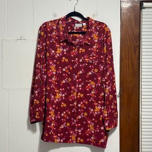 Joan Rivers burgundy floral button down shirt‎ size 2X